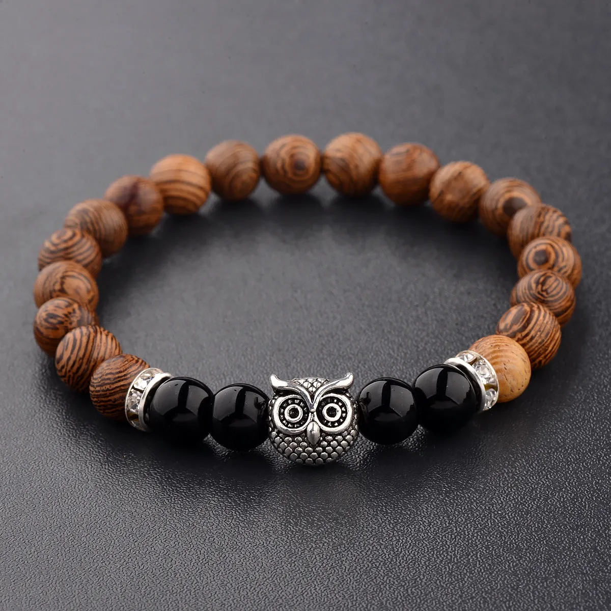 Owl frosted stone lifeline wood grain bracelet jewelry Gift Lucky Alloy Stone