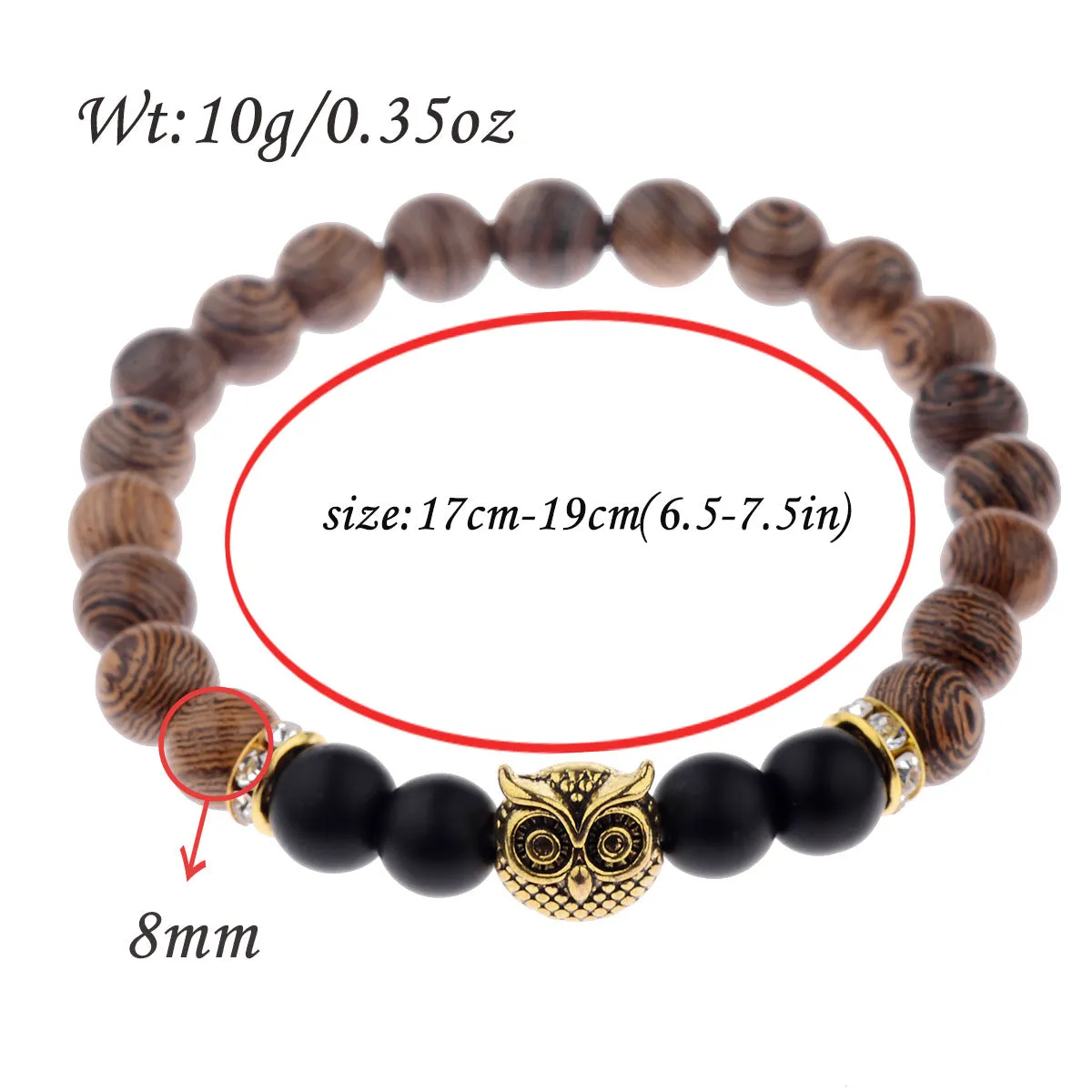 Owl frosted stone lifeline wood grain bracelet jewelry Gift Lucky Alloy Stone