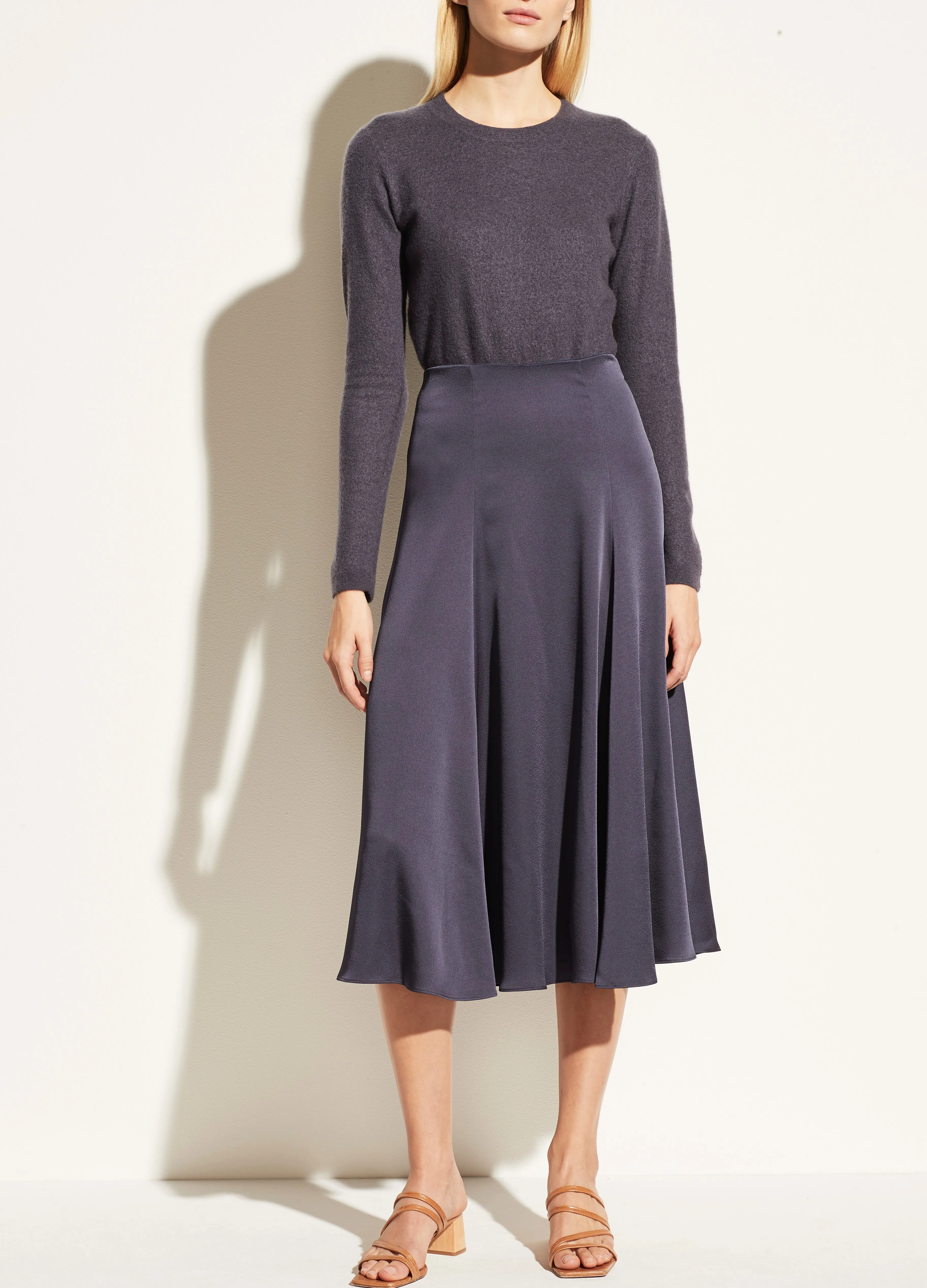 Paneled Satin Skirt in Lapis