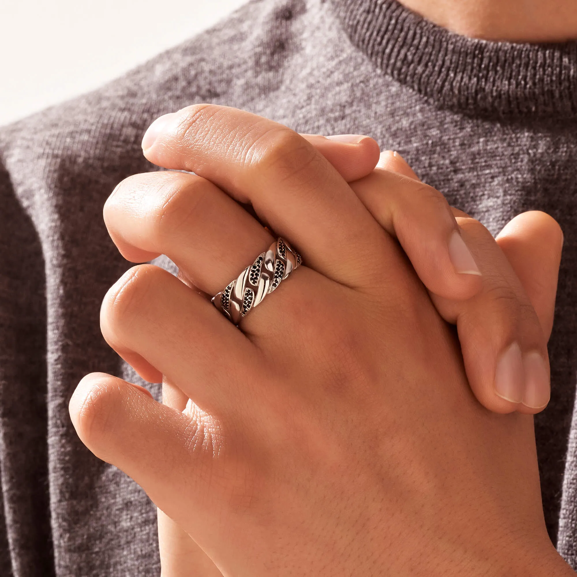 Pave Chain Ring  - Solid Silver