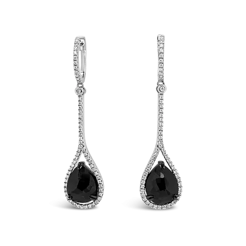 Pear Shaped Black Diamond Dangle Earrings