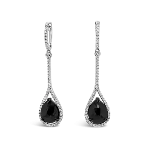 Pear Shaped Black Diamond Dangle Earrings