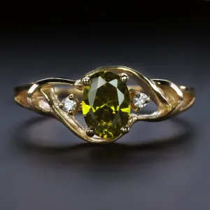 PERIDOT 10k YELLOW GOLD COCKTAIL RING SWIRL ESTATE JEWELRY GREEN GEMSTONE GIFT