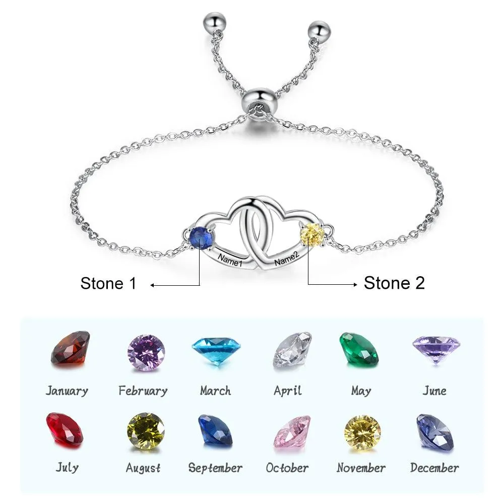 Personalized Name Engraved Birthstone Bracelet