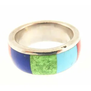 Peyote Bird Multi Stripe Inlay Stone Silver Band