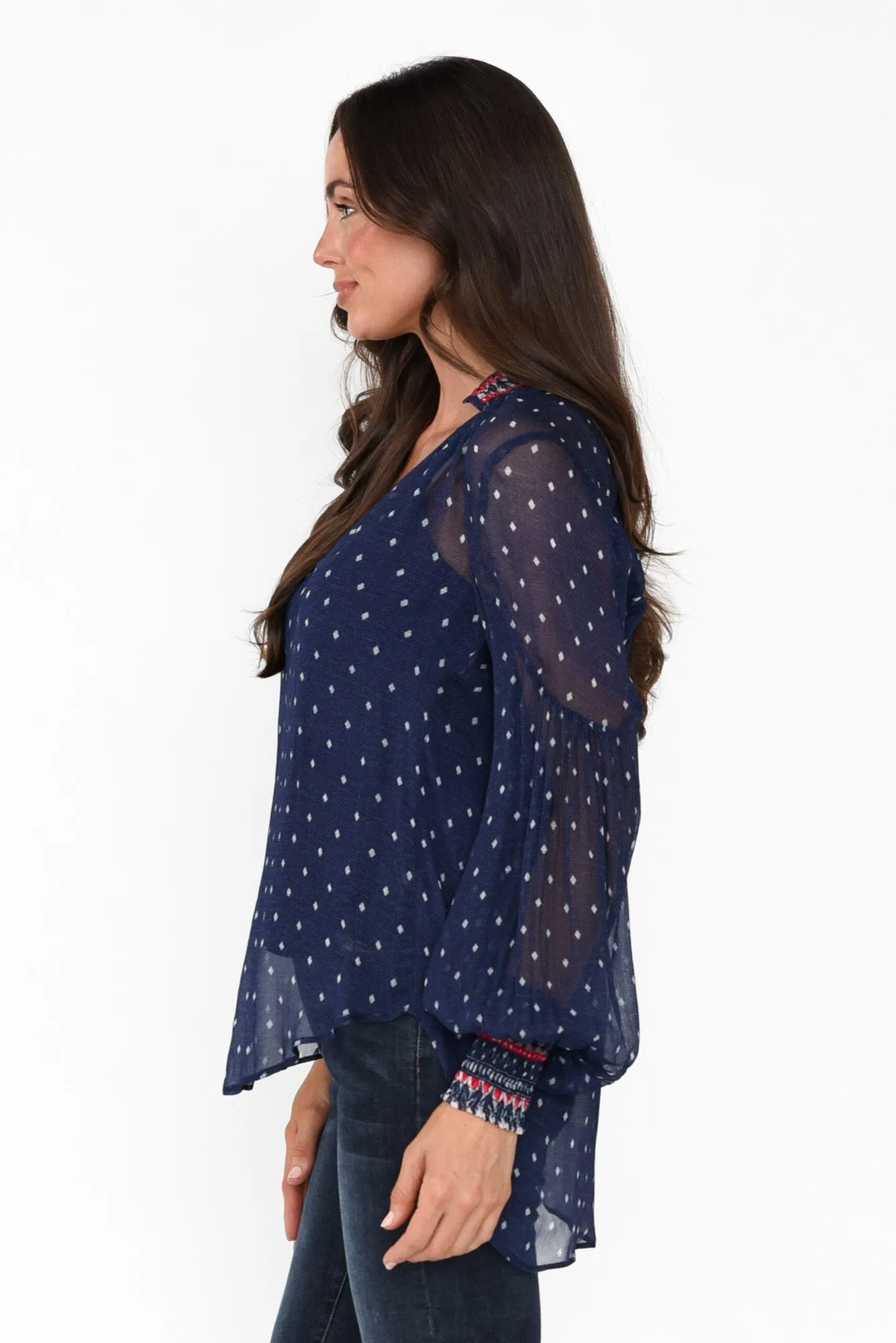 Phoenix Lapis Spot Shirred Blouse