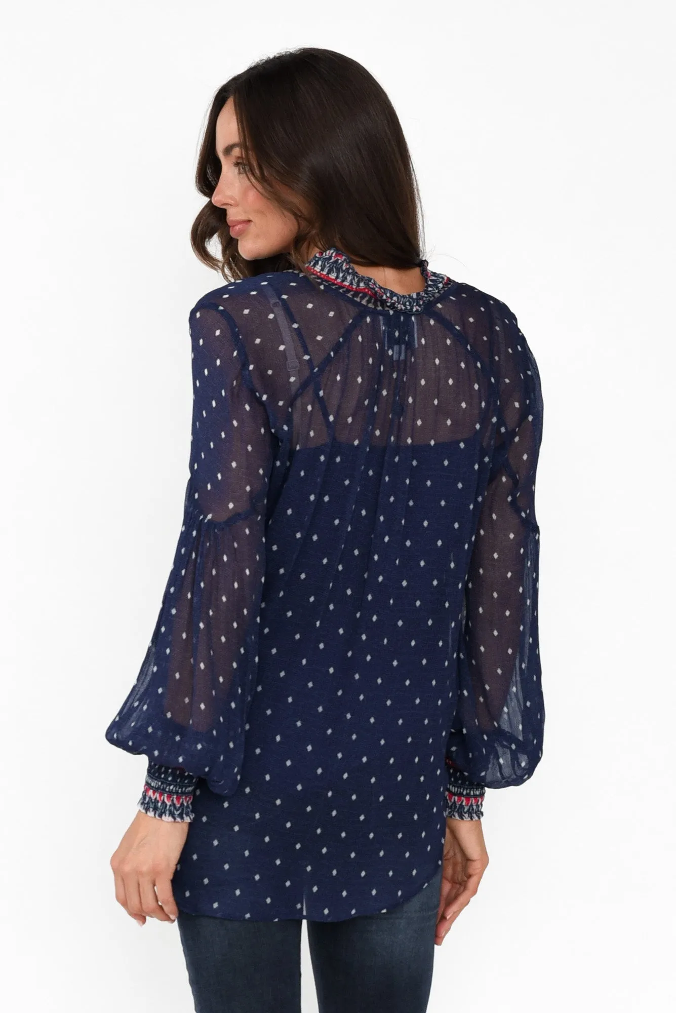 Phoenix Lapis Spot Shirred Blouse