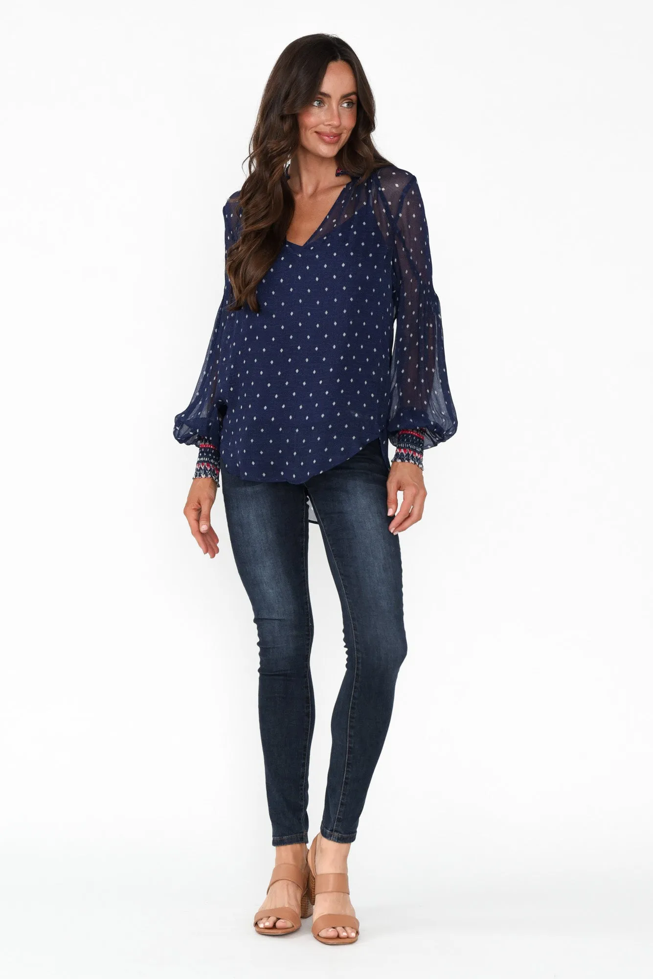 Phoenix Lapis Spot Shirred Blouse