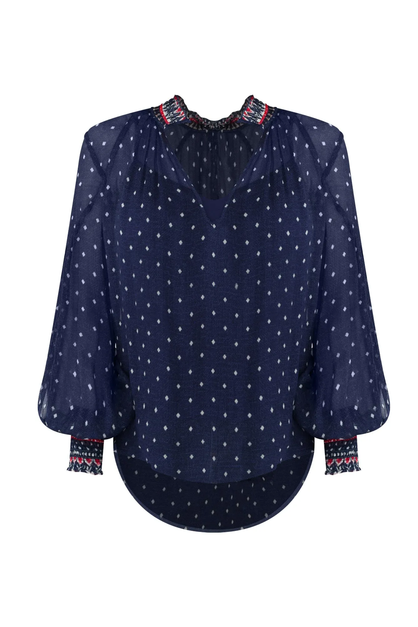 Phoenix Lapis Spot Shirred Blouse