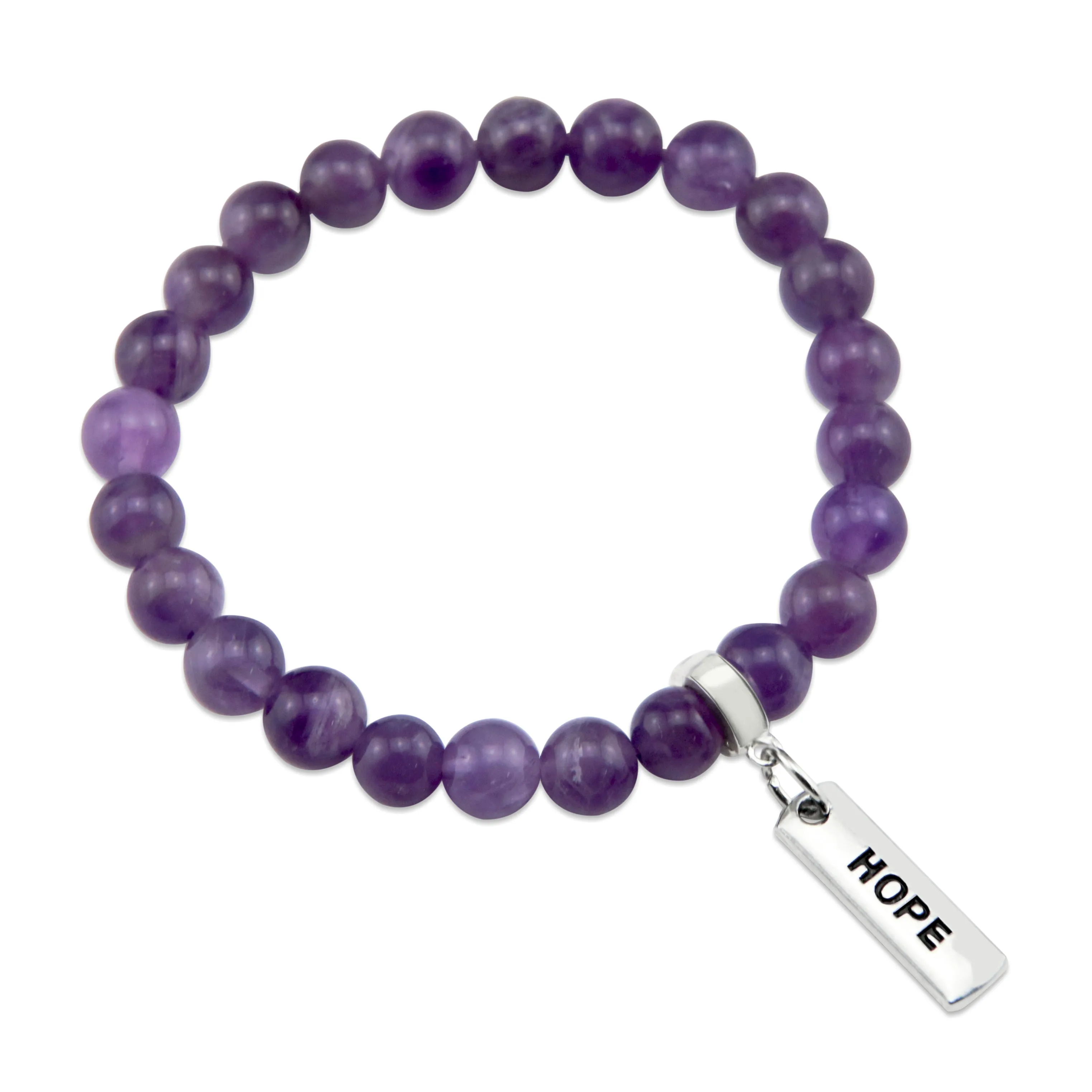 Precious Stone Bracelet - Amethyst 8mm beads - with Word charm