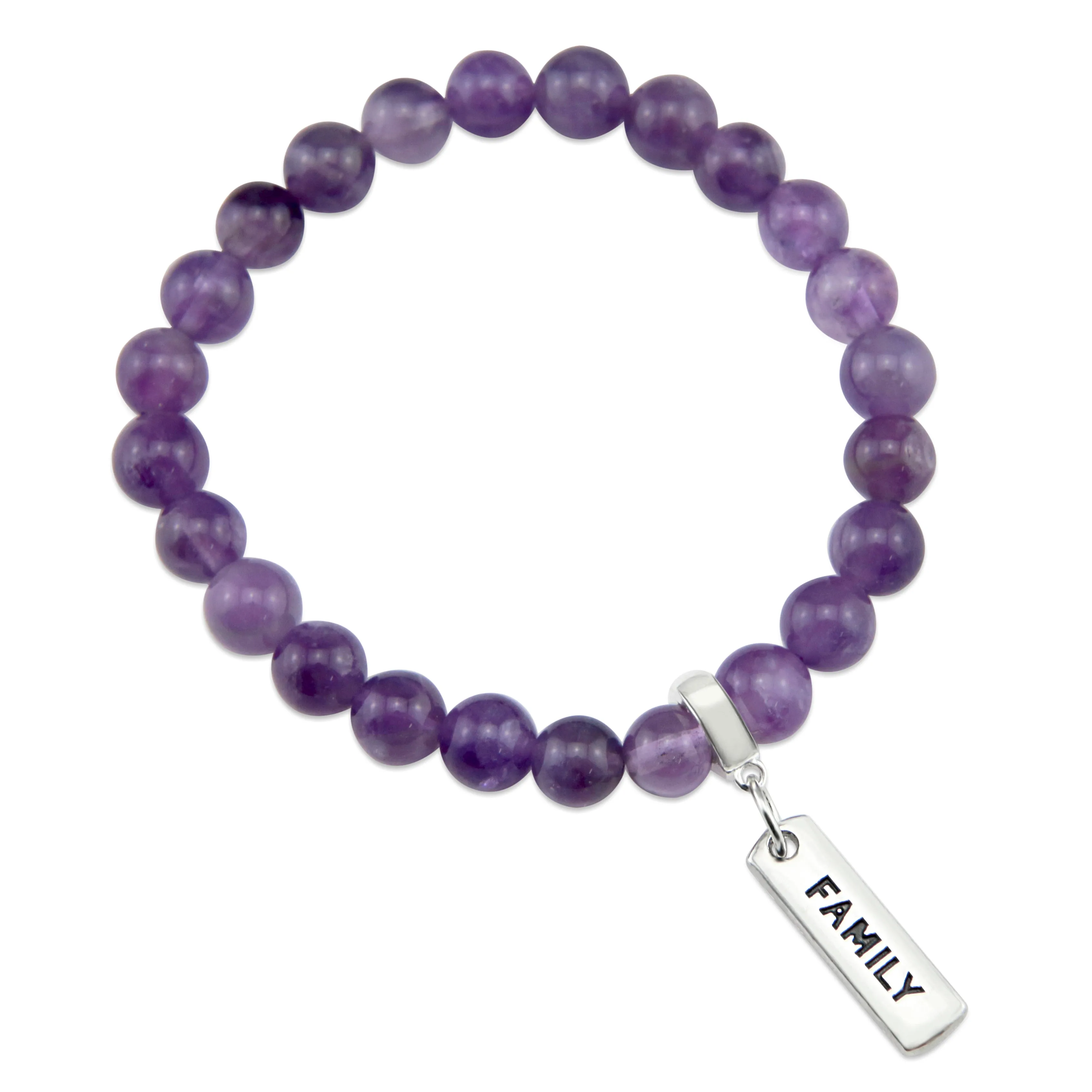 Precious Stone Bracelet - Amethyst 8mm beads - with Word charm