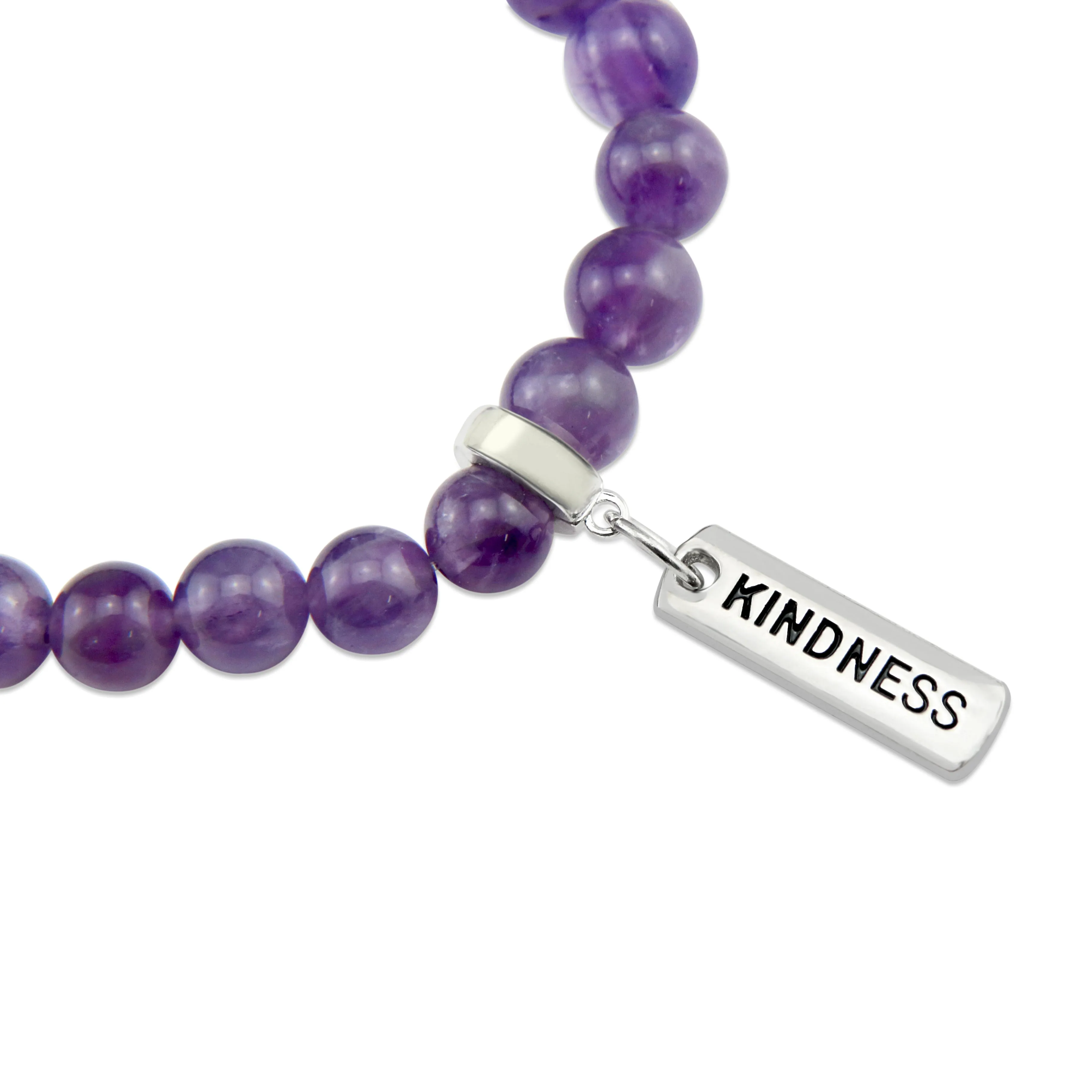 Precious Stone Bracelet - Amethyst 8mm beads - with Word charm