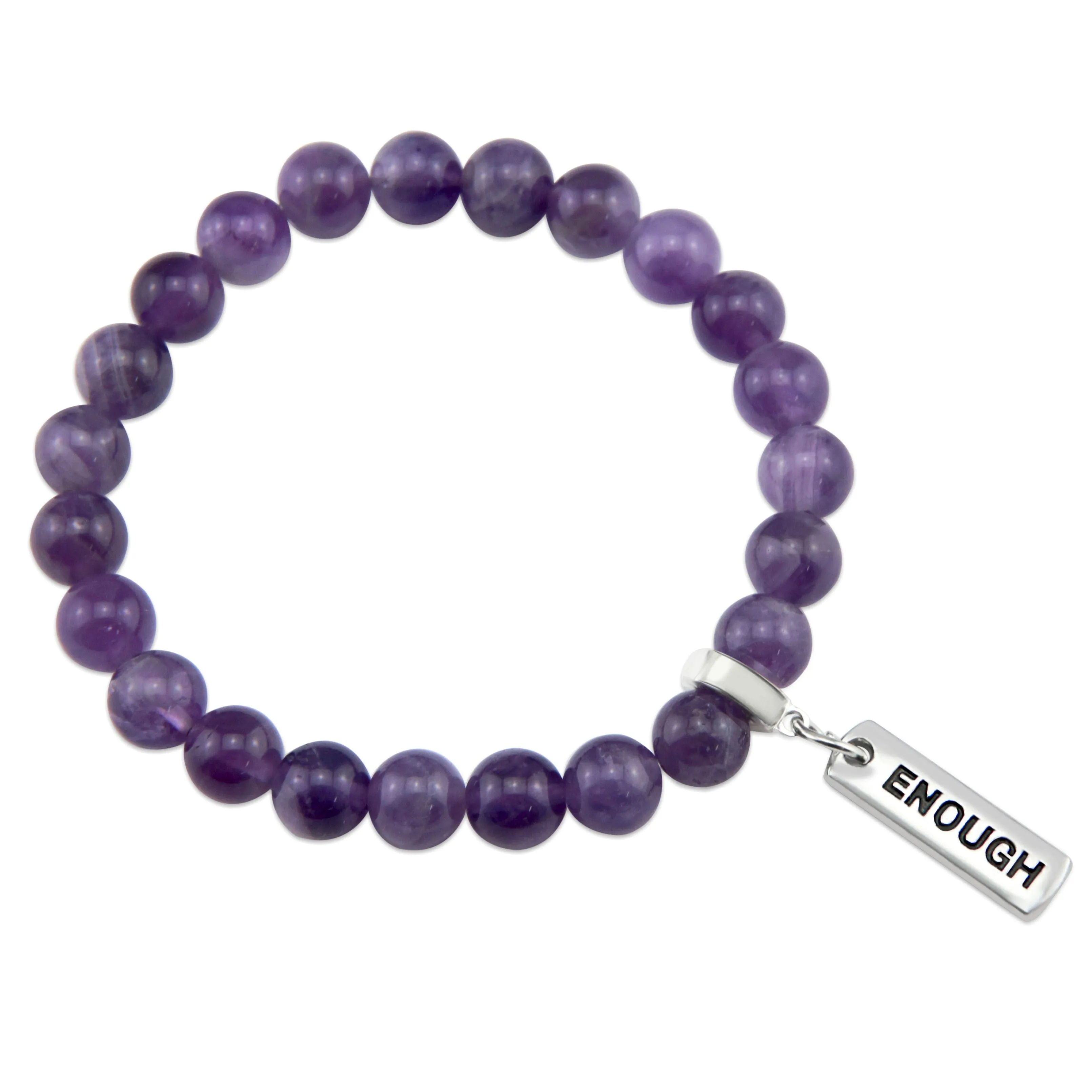 Precious Stone Bracelet - Amethyst 8mm beads - with Word charm