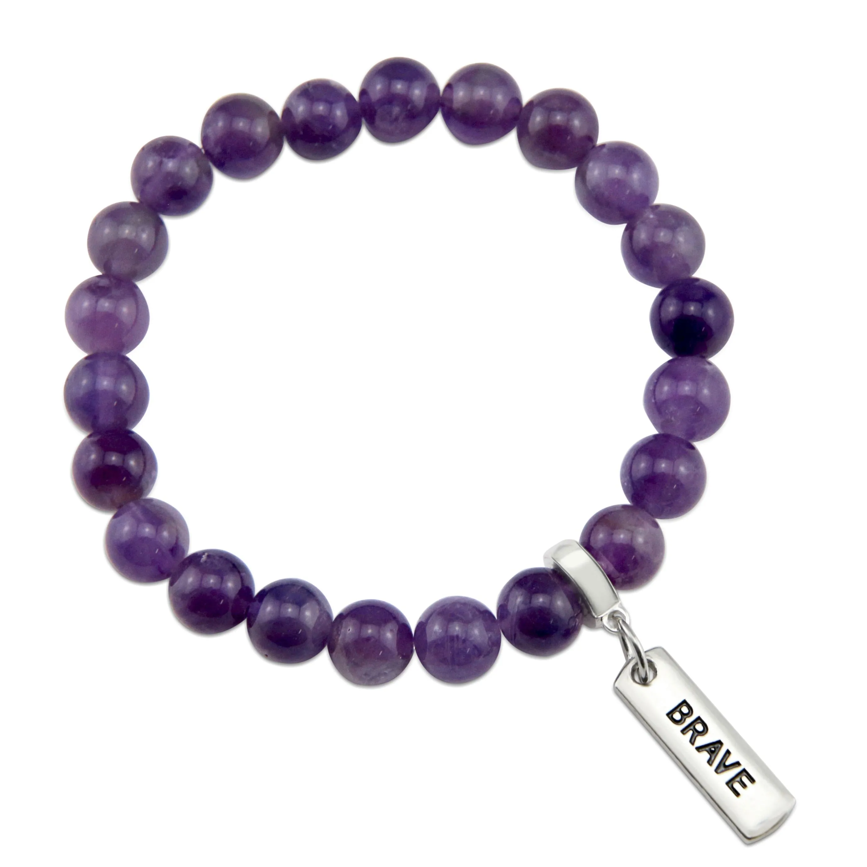 Precious Stone Bracelet - Amethyst 8mm beads - with Word charm