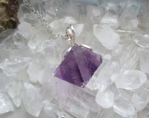 Purple Fluorite Octahedron Crystal Gemstone Pendant Necklace