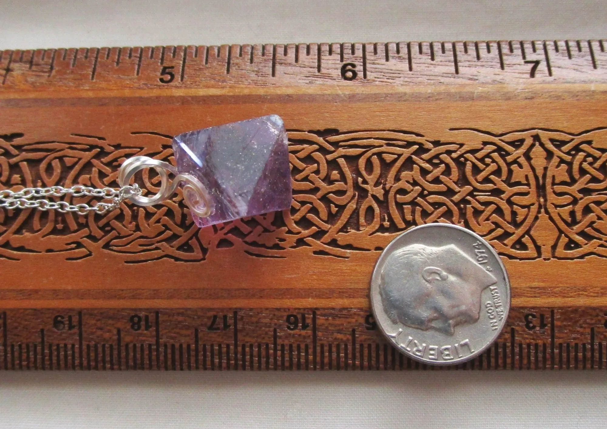 Purple Fluorite Octahedron Crystal Gemstone Pendant Necklace