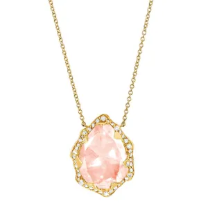 Queen Water Drop Morganite Necklace with Full Pavé Halo