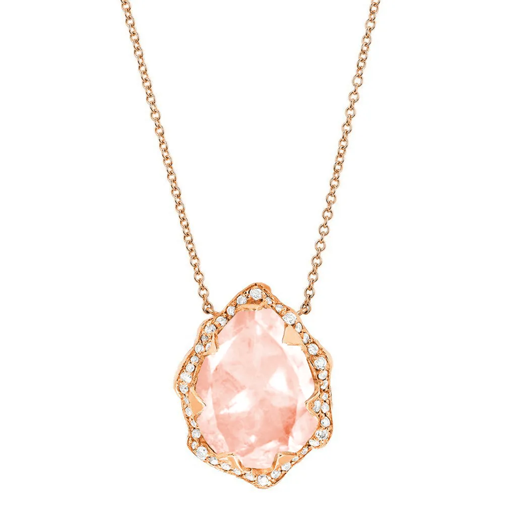 Queen Water Drop Morganite Necklace with Full Pavé Halo