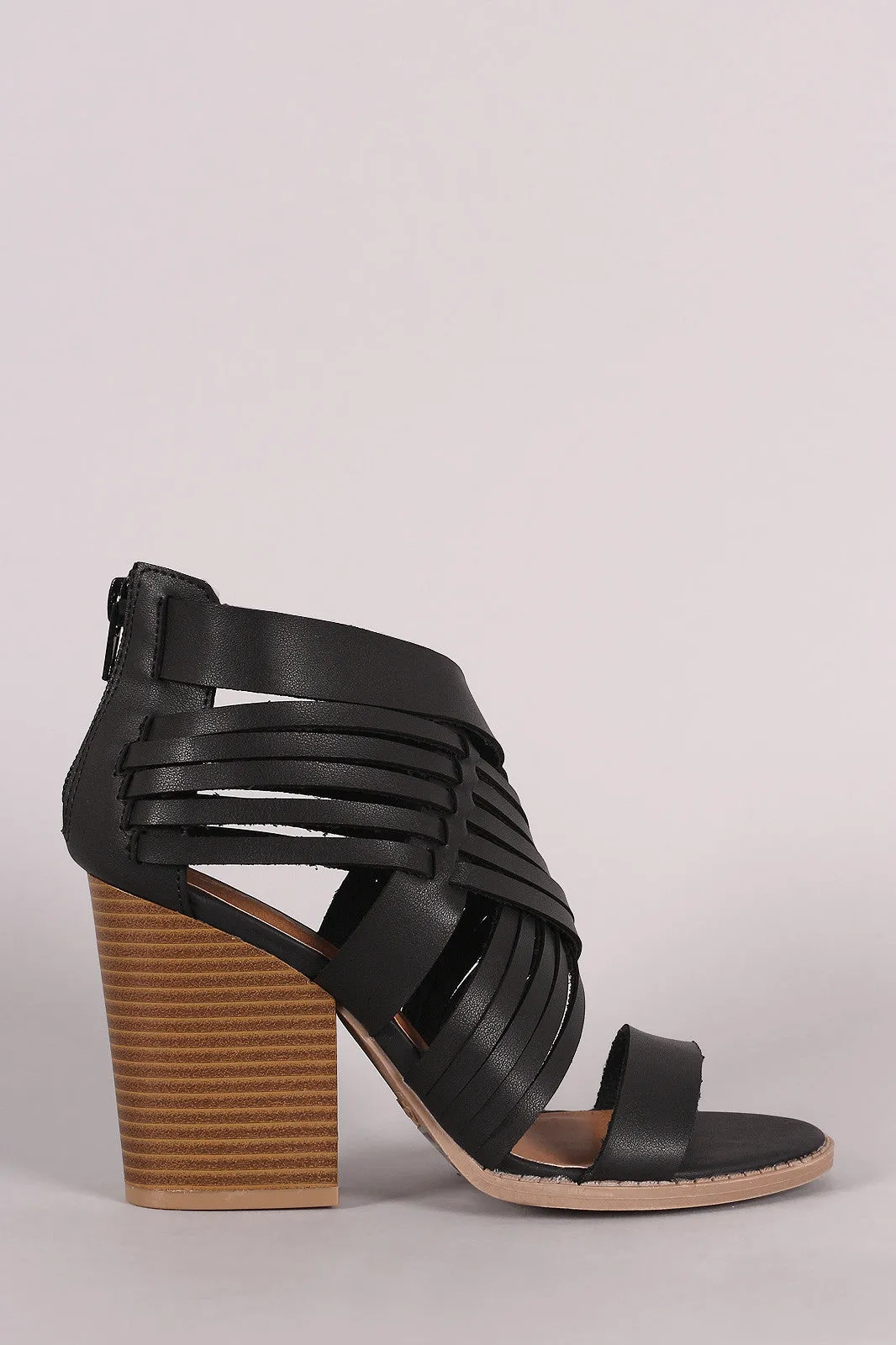 Qupid Crisscross Woven Straps Open Toe Chunky Heel