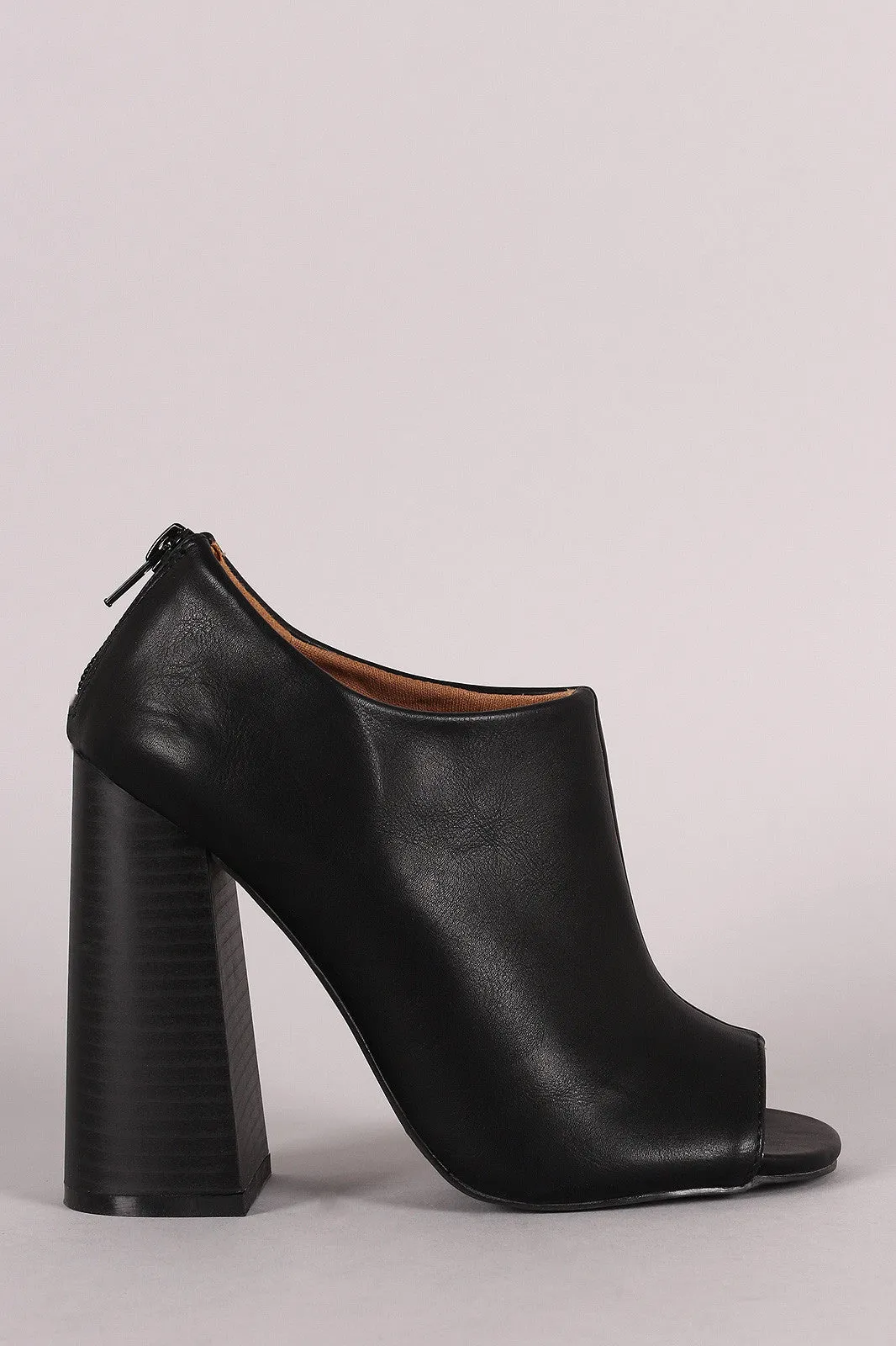 Qupid Retro Open Toe Chunky Heel Booties