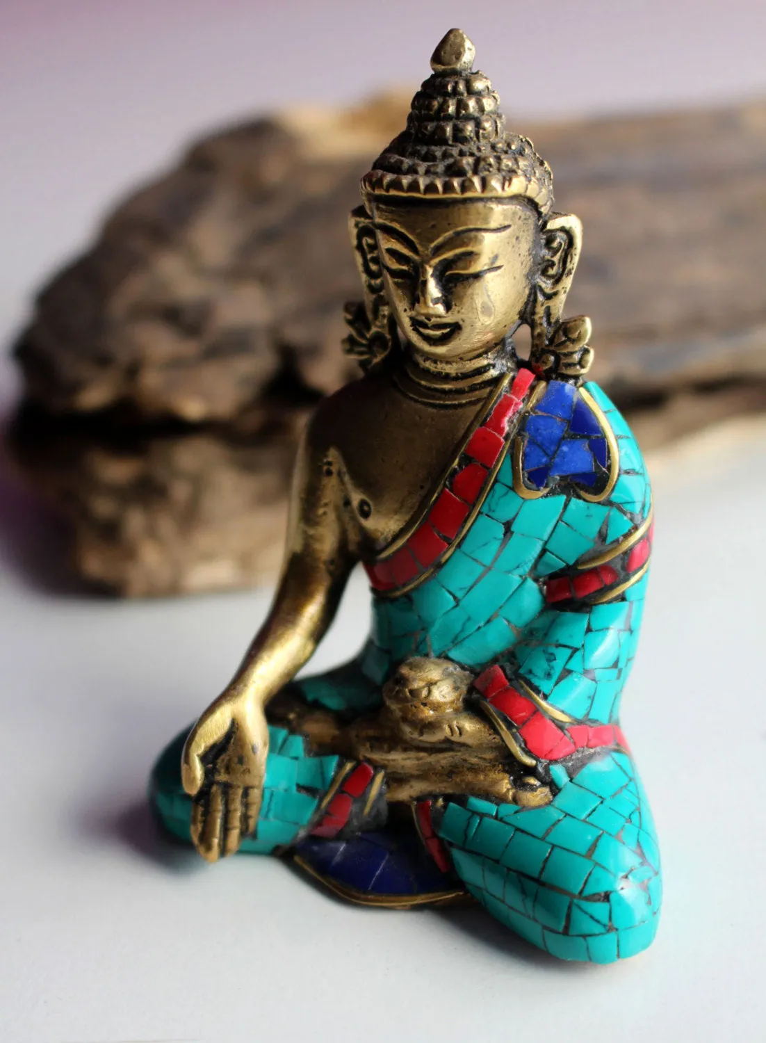 Ratnasambhva Buddha Statue Adorning A Majestic Robe 3"