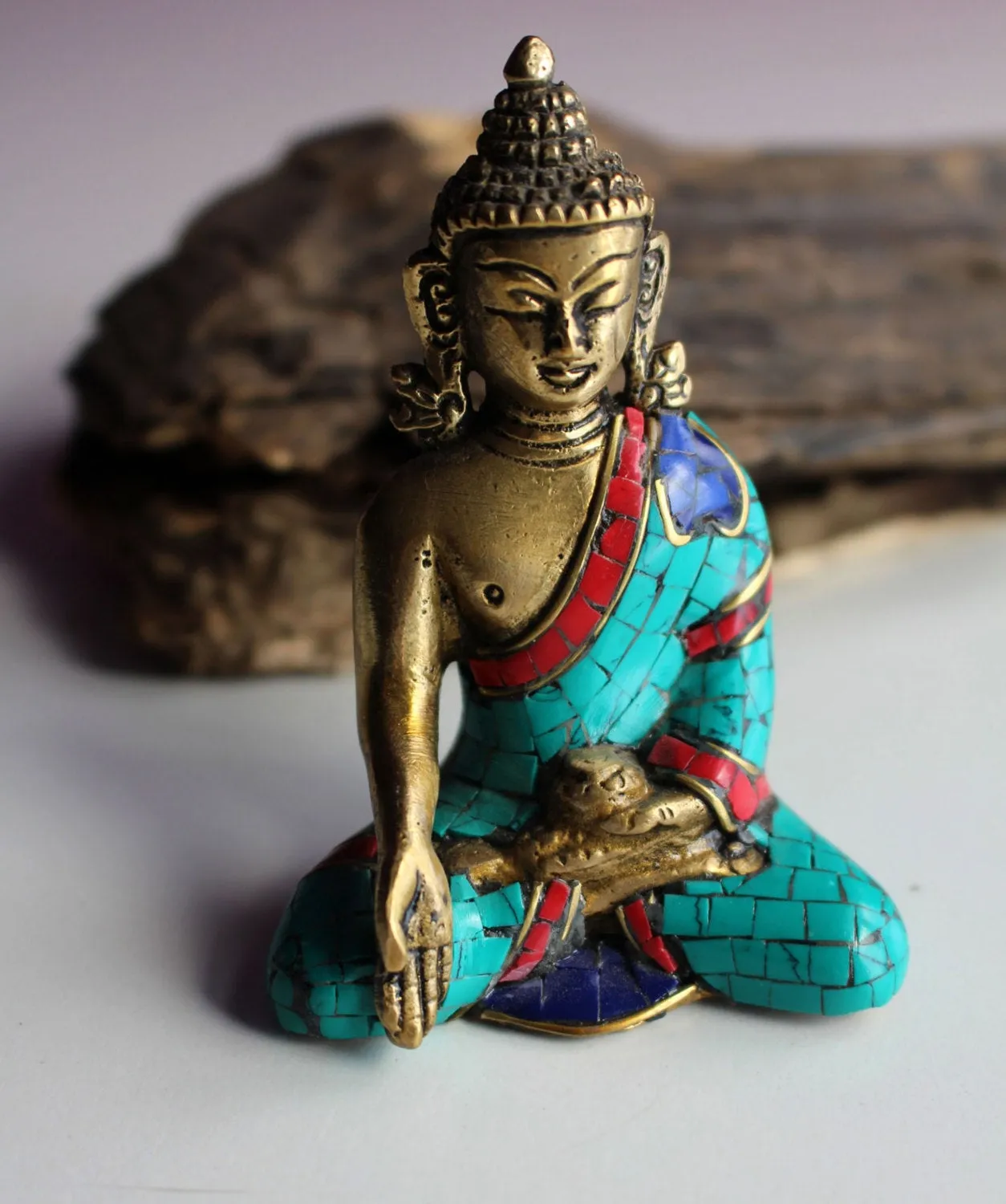 Ratnasambhva Buddha Statue Adorning A Majestic Robe 3"