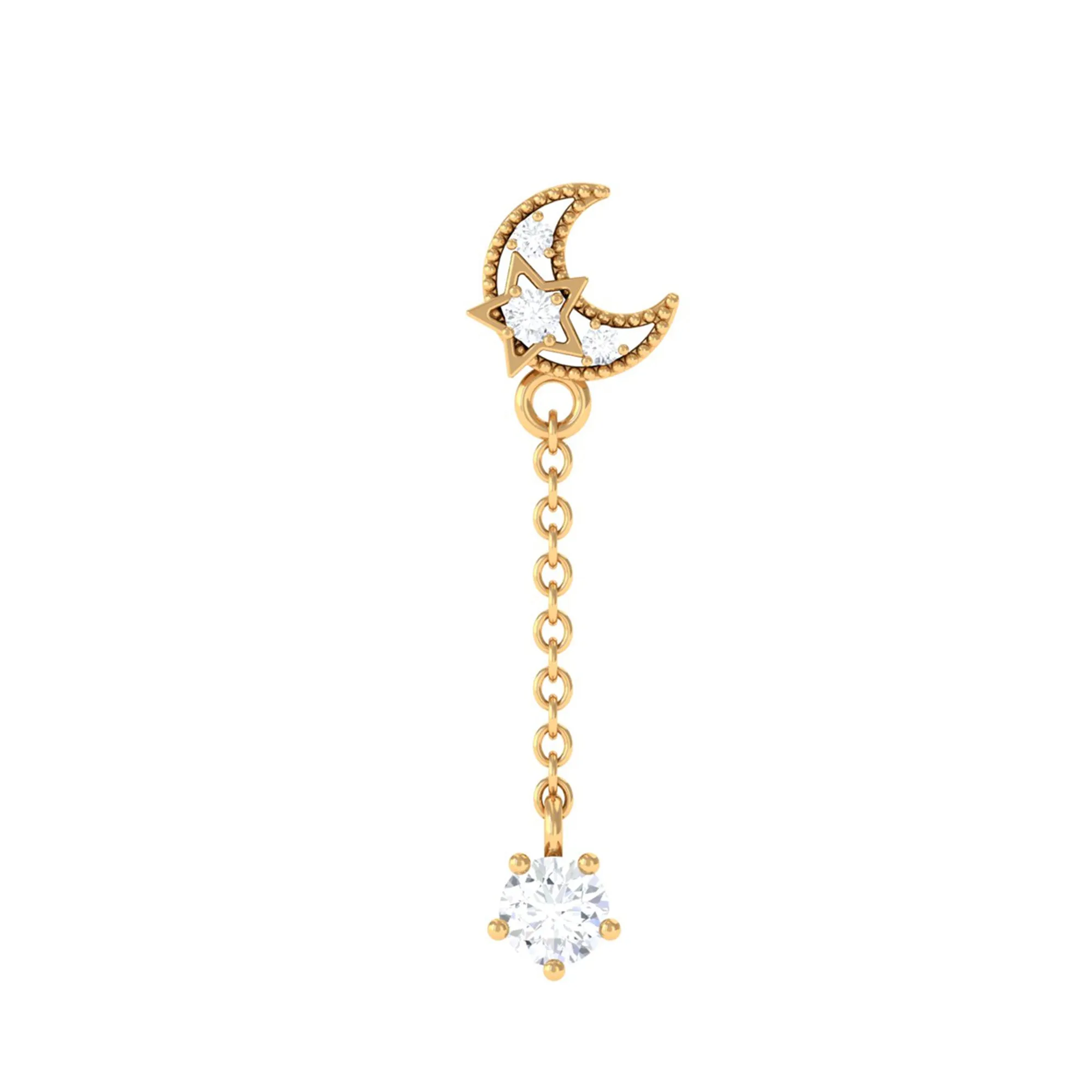 Real Diamond Celestial Moon Chain Drop Earring