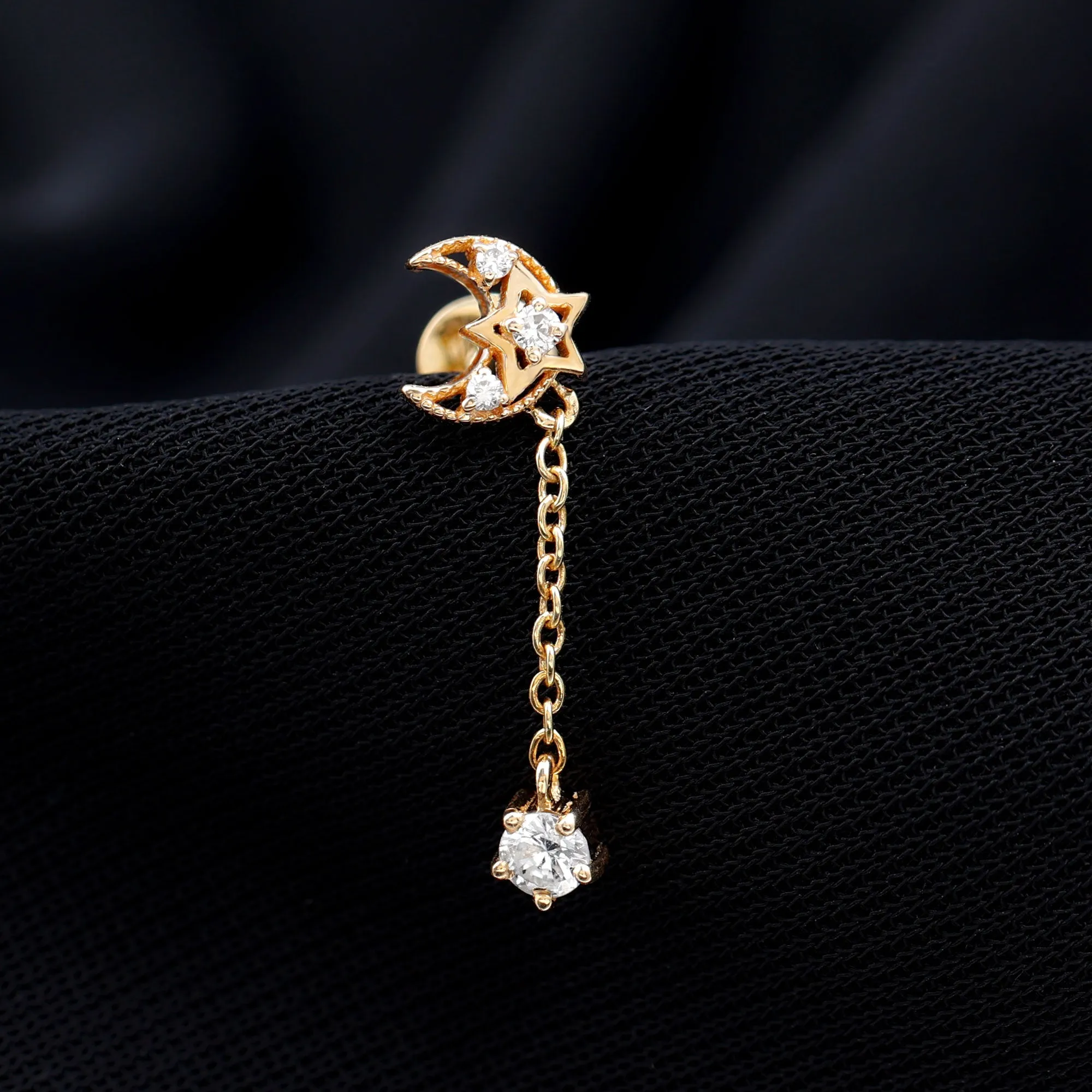 Real Diamond Celestial Moon Chain Drop Earring