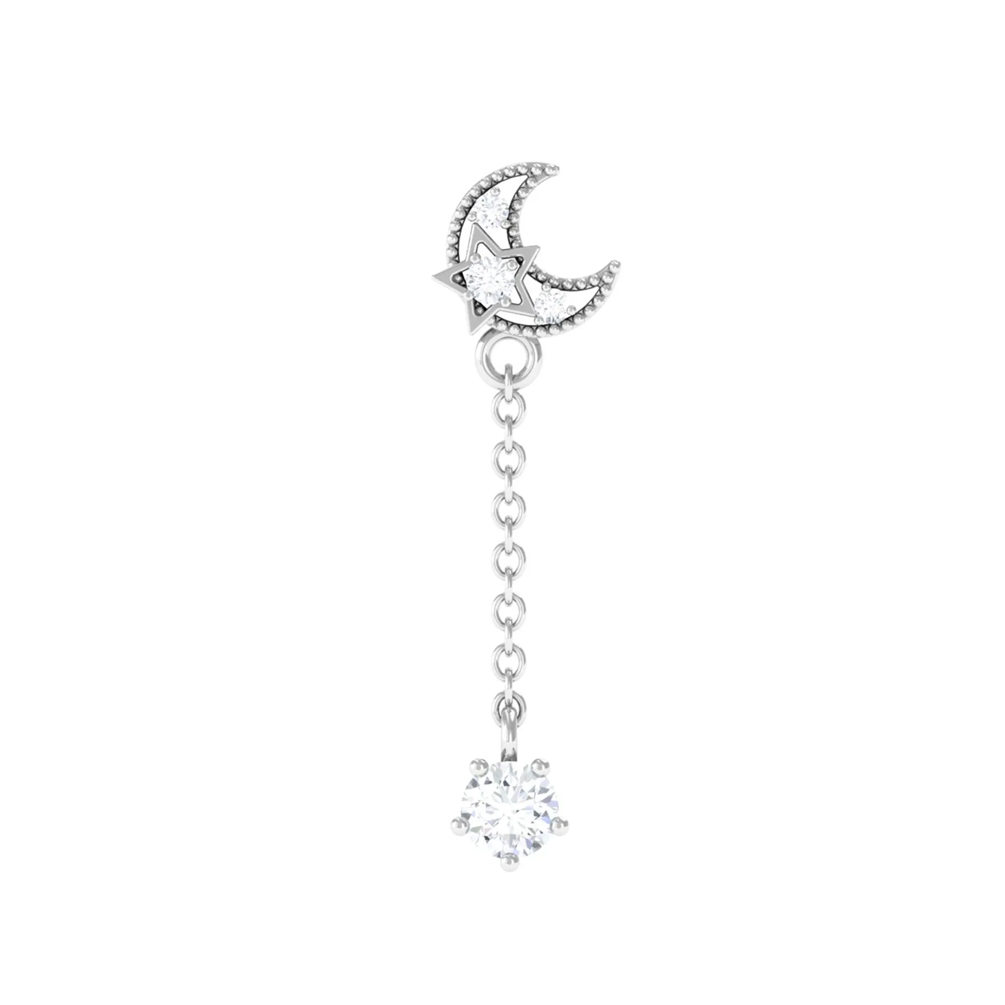 Real Diamond Celestial Moon Chain Drop Earring