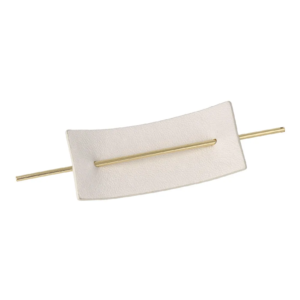 Rectangular White Leather Hair Stick Brrette