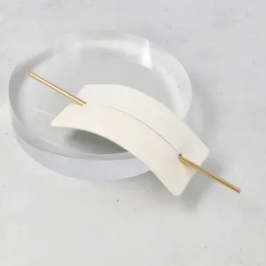 Rectangular White Leather Hair Stick Brrette