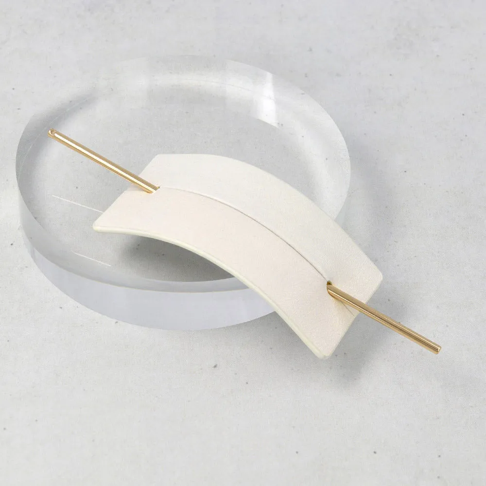 Rectangular White Leather Hair Stick Brrette