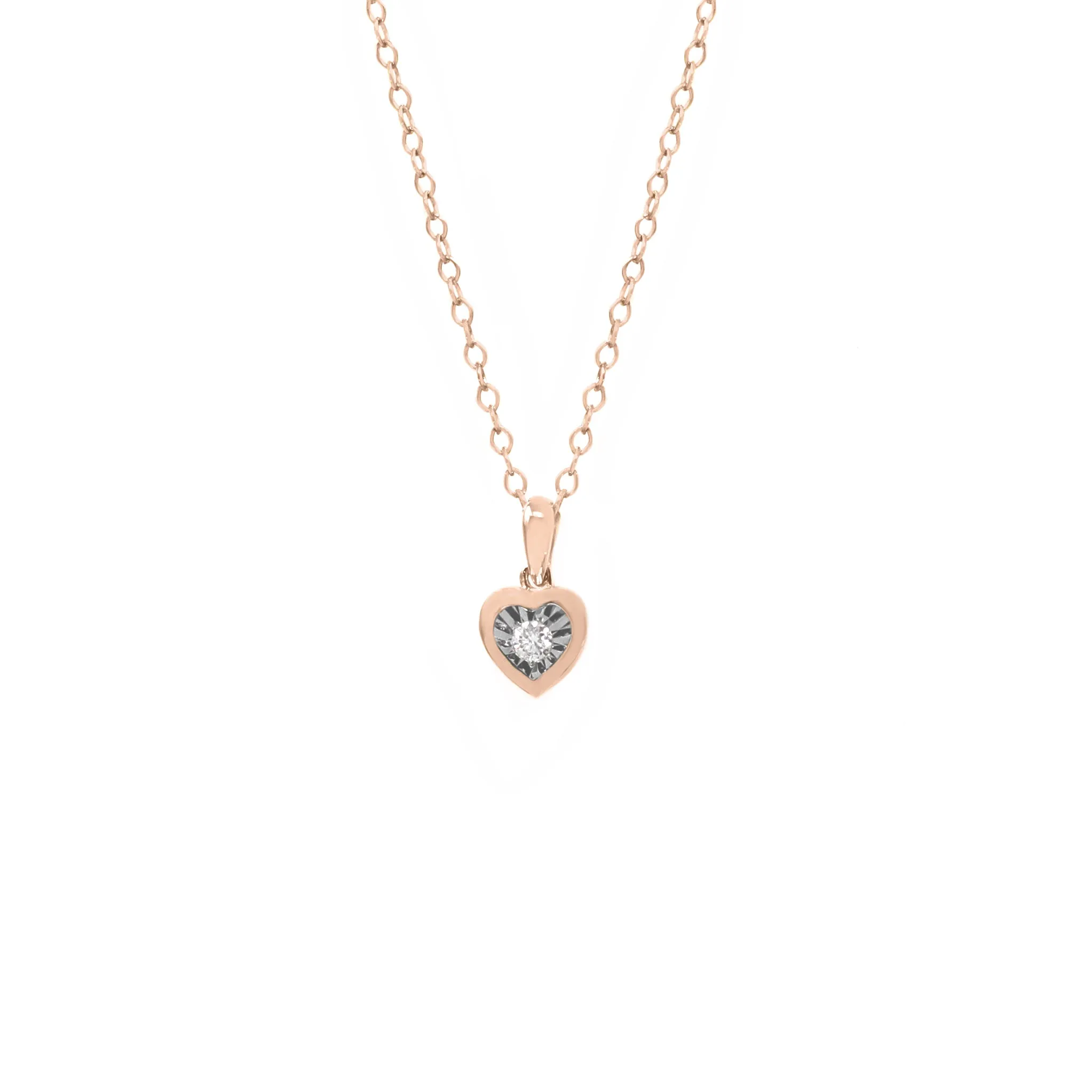 R/G Diamond Solid Heart Pendant 9ct