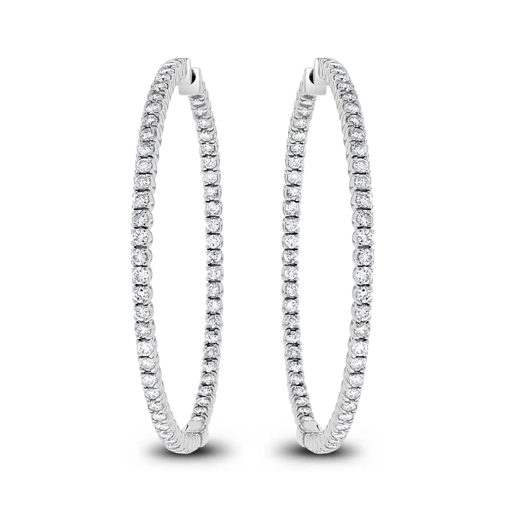 Round Diamond Hoops (4.20 ct Diamonds) in White Gold