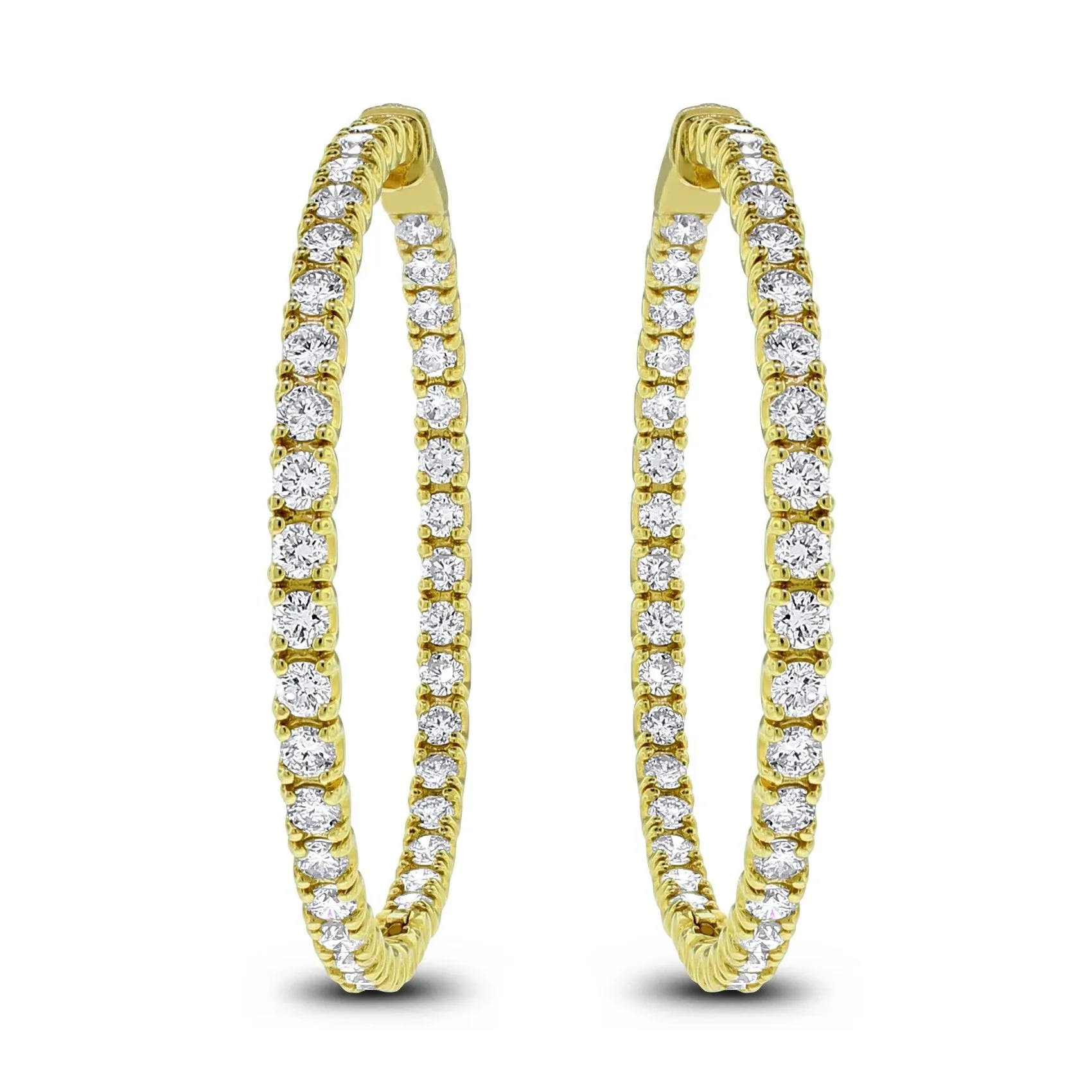 Round Diamond Hoops (6.19 ct Diamonds) in Yellow Gold