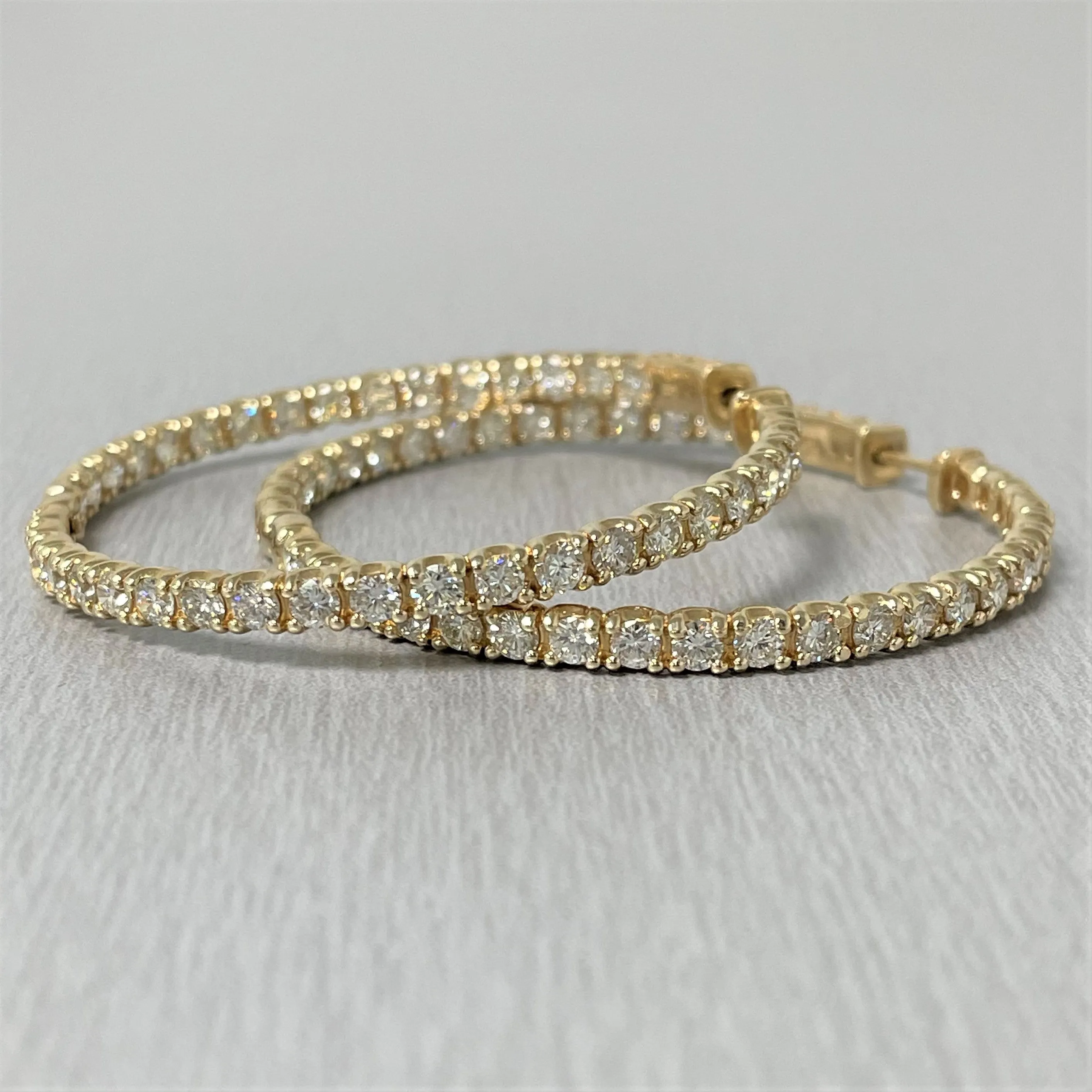 Round Diamond Hoops (6.19 ct Diamonds) in Yellow Gold