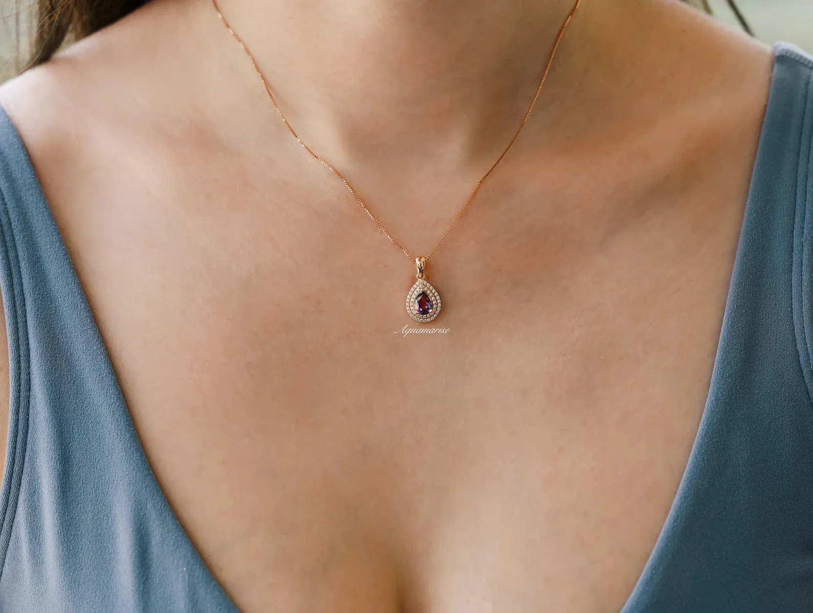 Scarlett Teardrop Alexandrite Necklace- 14K Rose Gold Vermeil