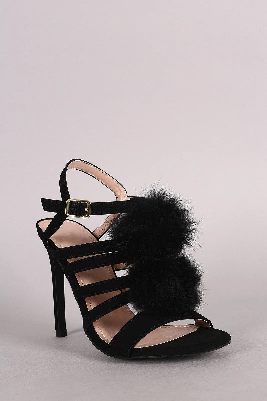 Shoe Republic LA Nubuck Strappy Pom Pom Stiletto Heel