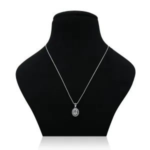 Silver Center CZ Oval Design Gem Stone Chain Pendant for Girls