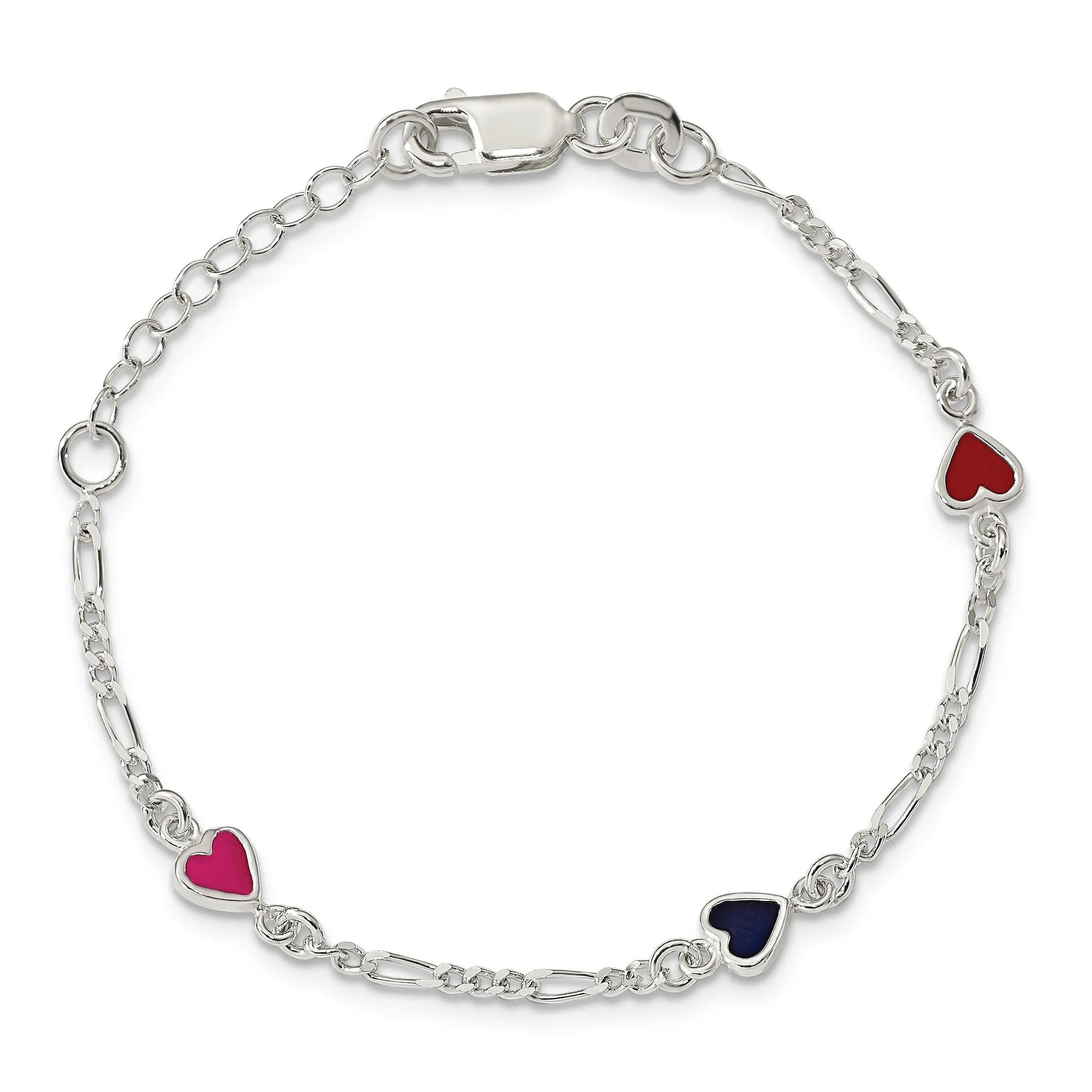 Silver Enamel Multicolore Heart Childs Bracelet