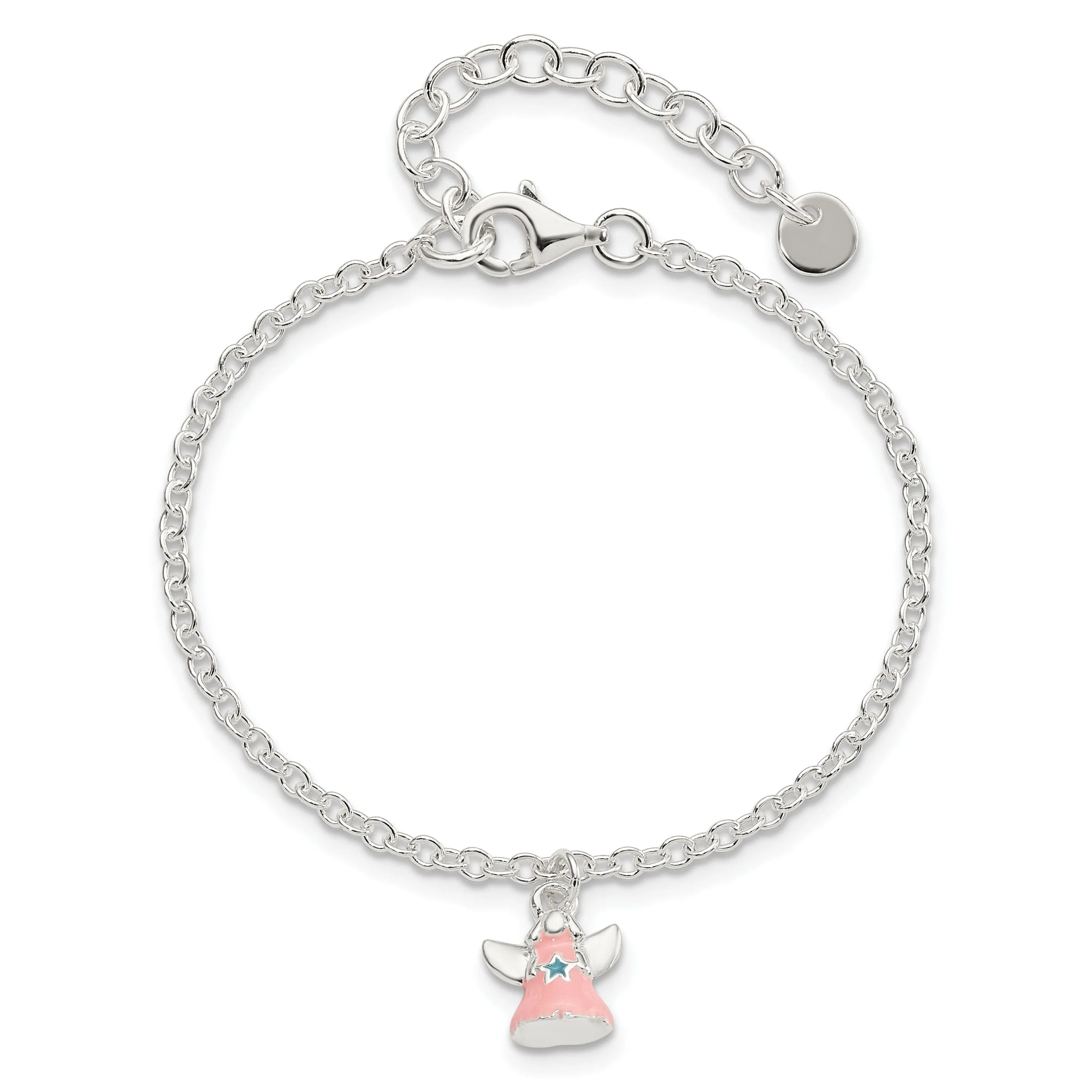 Silver Pink Enamel Dangle Angel Kids Bracelet