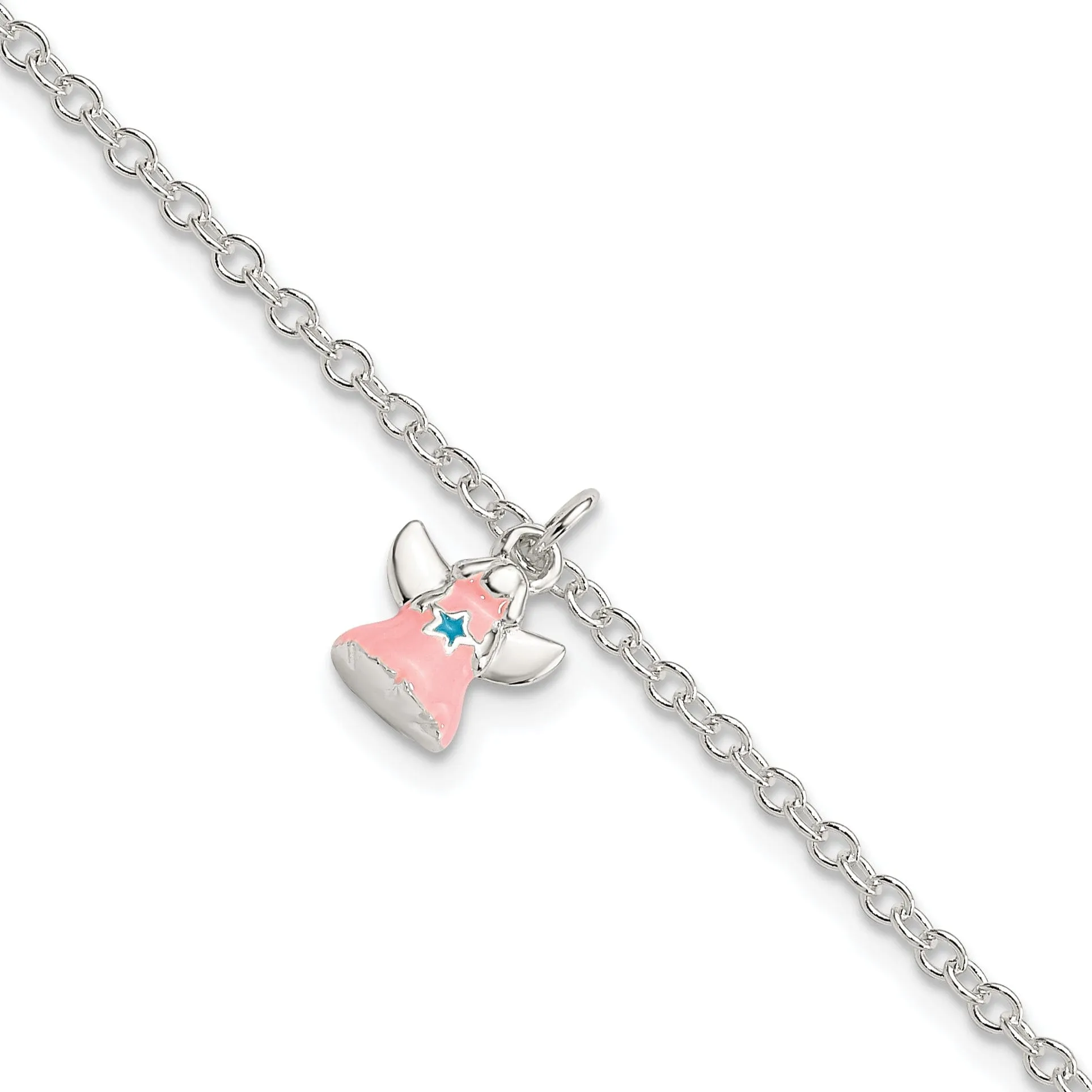 Silver Pink Enamel Dangle Angel Kids Bracelet