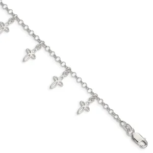 Silver Polish Finish Cross Charm Child Bracelet