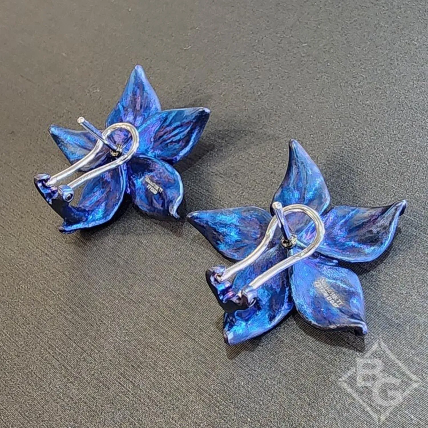 Simon G. Blue Enamel Textured Flower Diamond Earrings