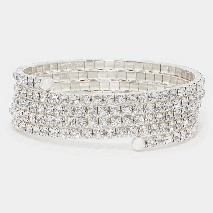 SNAKE CHARMER - clear silver 5 row wraparound bracelet