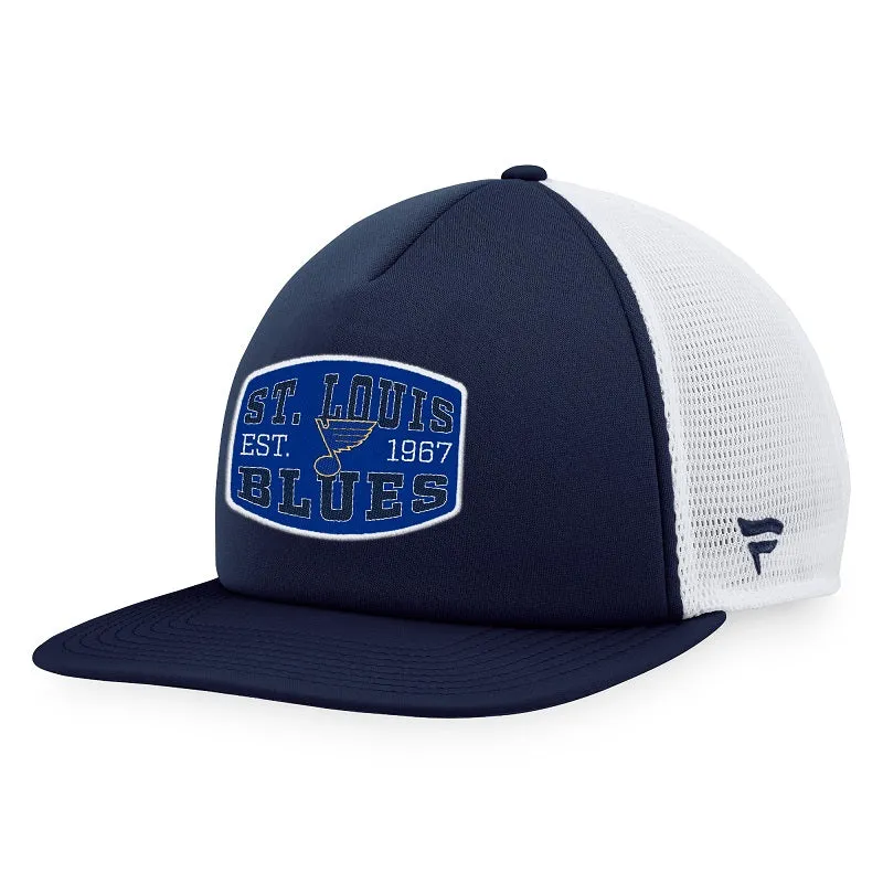 ST. LOUIS BLUES FANATICS MESH PATCH FOAM SNAPBACK HAT - NAVY/WHITE