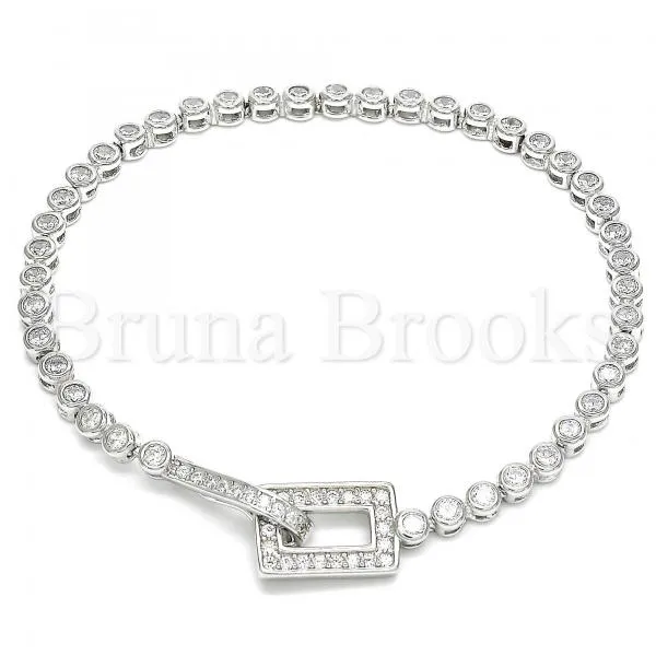 Sterling Silver 03.286.0001.08 Fancy Bracelet, with White Cubic Zirconia, Polished Finish, Rhodium Tone