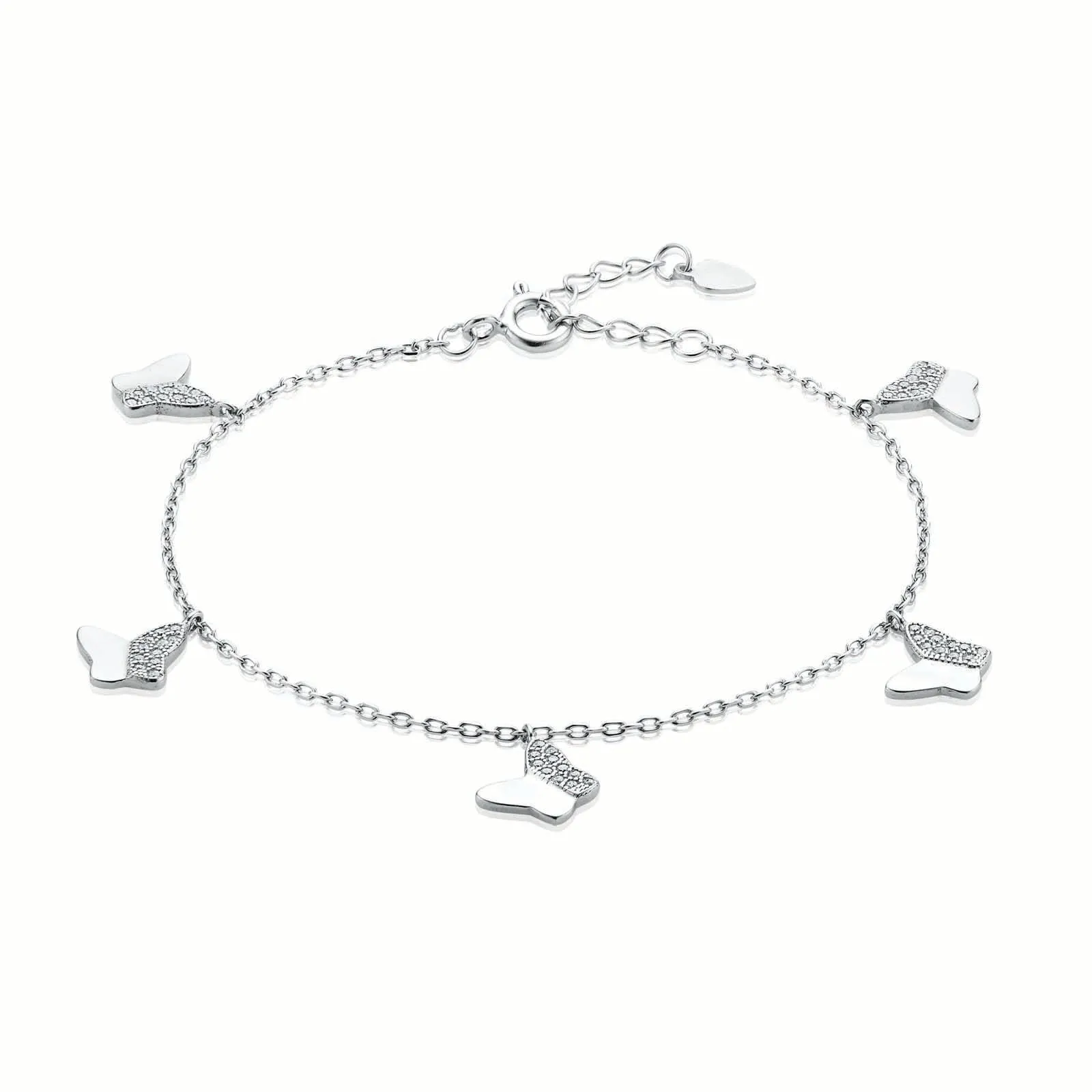 Sterling Silver 19cm Cubic Zirconia Butterfly Bracelet