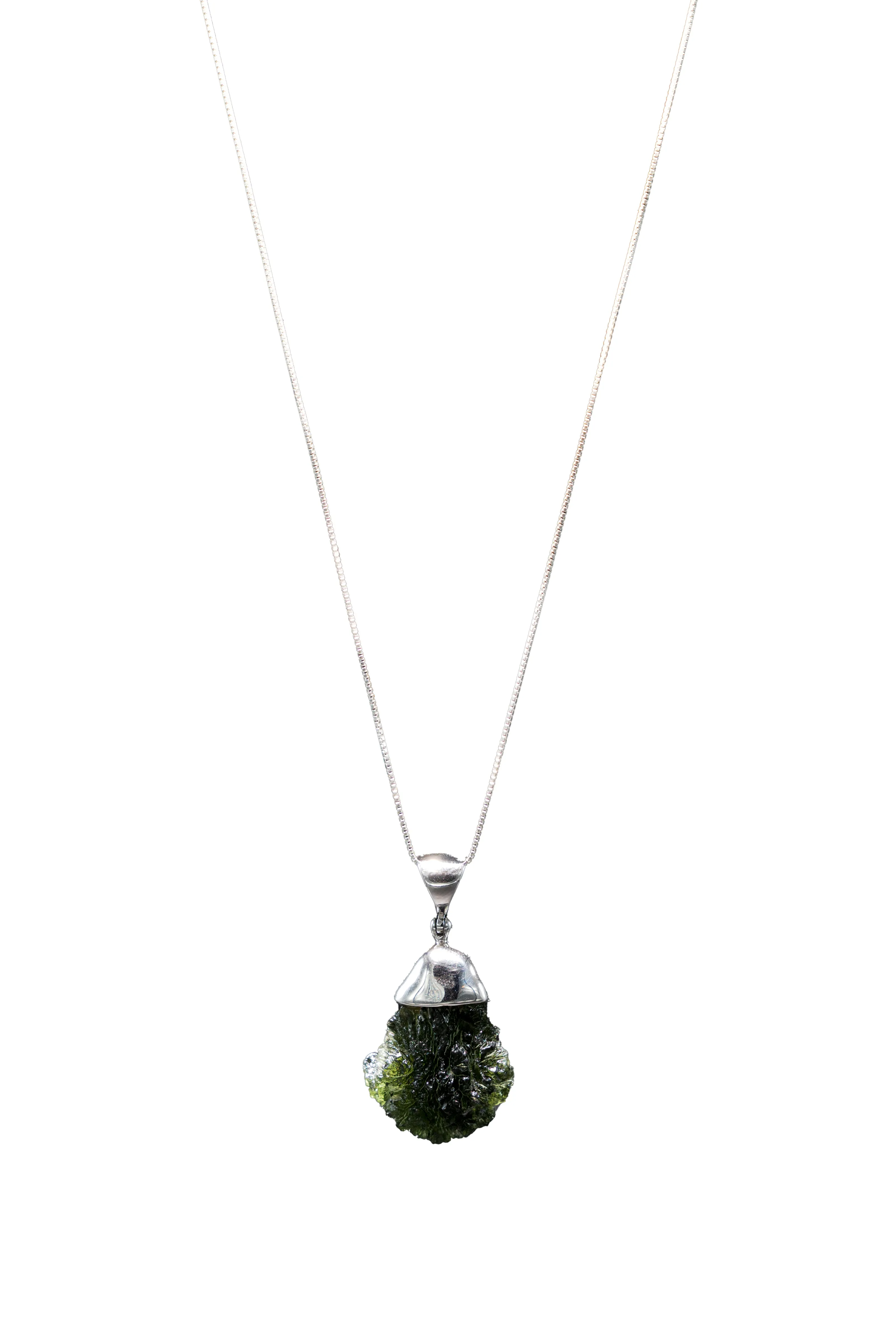 Sterling Silver Adjustable Bell-Shaped Moldavite Necklace