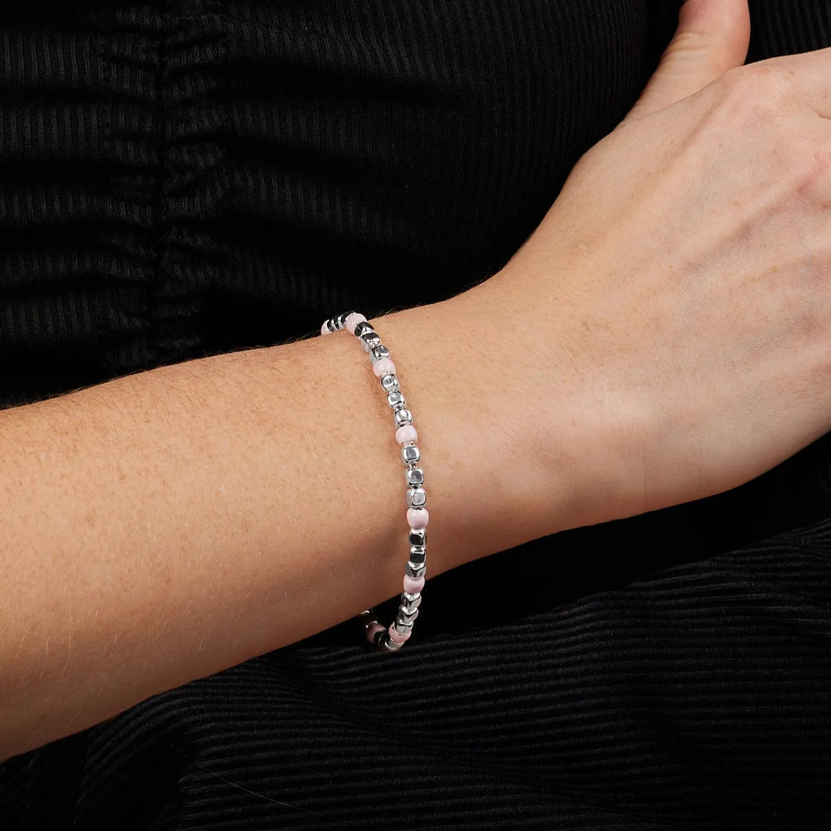 Sterling Silver and Pastel Pink Bead Bracelet